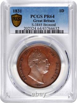 Grande-bretagne 1831 William IV Bronzed Copper Proof Penny Pcgs Pr-64