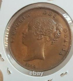 Grande-bretagne 1854 One Penny Coin Pt Victoria Haute Grade Rare Nice