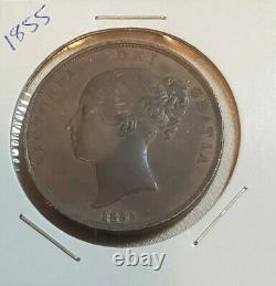 Grande-bretagne 1855 One Penny Coin Victoria Ex High Grade Wow