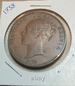 Grande-bretagne 1858 One Penny Coin Victoria Ex High Grade Wow