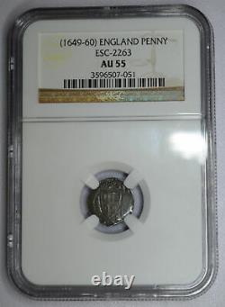 Grande-bretagne 1d Penny (1649-1660)nd Au55 Ngc Argent Km#387 Commonwealth
