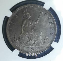 Grande-bretagne 1d Penny 1861 Au55 Bn Ngc Km#749.2 Variété Rare Doit Lire