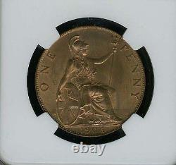 Grande-bretagne Edward VII 1904 Penny, Non Circulé, Certifié Ngc Ms64-rb