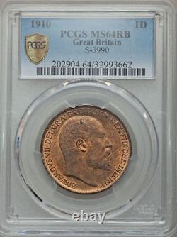Grande-bretagne Edward VII 1910 1 Penny Choice Certified Pcgs Ms64rb