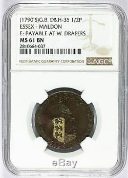Grande-bretagne Essex 1790s Maldon Half Penny Conder Token D & H-35 Ms Ngc 61 Bn