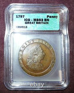 Grande-bretagne Penny, 1797- Icg Classé Ms-63 Bn- Roue Penny