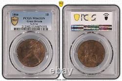 Grande-bretagne Victoria 1866 Penny, Choix Non Circulé, Pcgs Certifié Ms63-bn