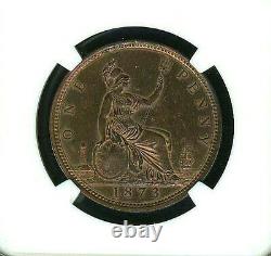 Grande-bretagne Victoria 1873 1 Penny, Choix Non Circulé, Certifié Ngc Ms63rb