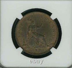 Grande-bretagne Victoria 1874-h Penny Coin, Non Circulé, Certifié Ngc Ms63-rb