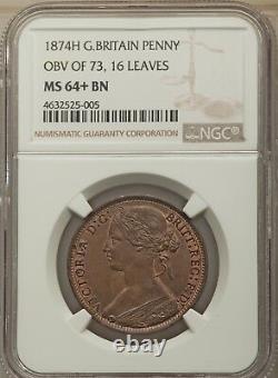 Grande-bretagne Victoria 1874-h Penny Coin, Non Circulé, Certifié Ngc Ms64+bn