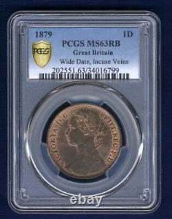 Grande-bretagne Victoria 1879 1 Penny Coin, Non Circulé, Certifié Pcgs Mme 63-rb