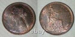 Joliment tonifié 1887 Bronze Coin Grande-Bretagne Demi-Penny Reine Victoria AU++