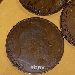 Lot De 5 Grande-bretagne Penny Coins Edwardvs 1907 & Georgvis 1930 1936
