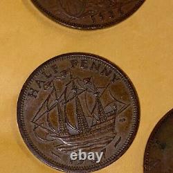 Lot De 5 Grande-bretagne Penny Coins Edwardvs 1907 & Georgvis 1930 1936