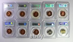 Lot de vingt pièces de la Grande-Bretagne, de 1 penny à 5 pence, évaluées par PCGS - Ensemble registre