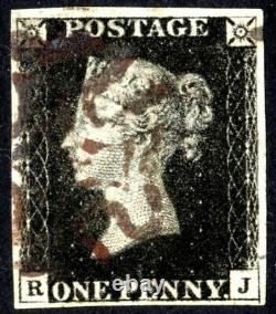 M. Großbritannien Nr. 1 Gestempelt R-j One Penny Black Vollrandig, Erste Briefm