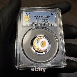 PR66BN 1973 Grande-Bretagne 1 Penny Proof, PCGS Secure - Tons Irisés.