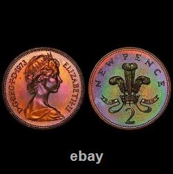 PR66RB 1973 Grande-Bretagne Penny Preuve, PCGS Trueview- Nuancé Arc-en-ciel