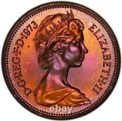 PR66RB 1973 Grande-Bretagne Penny Preuve, PCGS Trueview- Nuancé Arc-en-ciel