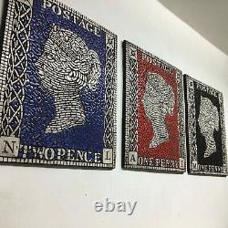 Penny Black, Rouge Et Bleu Ensemble De Trois Mosaic Stamp Design Art