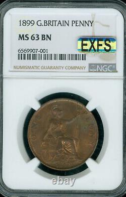 Penny de Grande-Bretagne 1899 Ngc Ms63 Bn Pq Mac Exfs Exceptionnel 1er Tirage