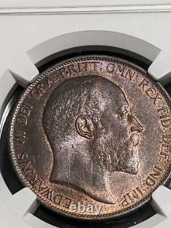 Penny de Grande-Bretagne de 1902 MS64 BN UNC NGC KM 794.1 LOW SEA LEVEL Edward VII