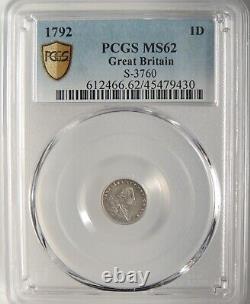 Penny en argent de Grande-Bretagne de 1792, 1d, KM#610 S-3760, PCGS MS62 #45479430 Appel visuel