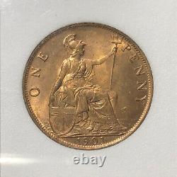 Pièce de 1 penny de Grande-Bretagne de 1901, état brillant non circulée (BU+++) et couleur rouge éclatante.