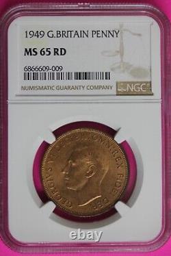 Pièce de Penny de Grande-Bretagne rouge MS 65 RD de 1949, certifiée et notée par NGC 1502.