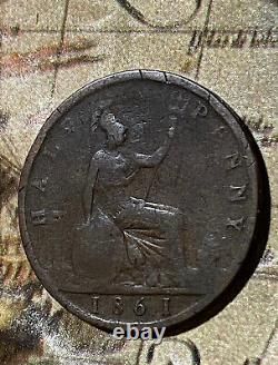 Pièce de monnaie britannique de la reine Victoria de 1861, demi-penny, Grande-Bretagne, Royaume-Uni