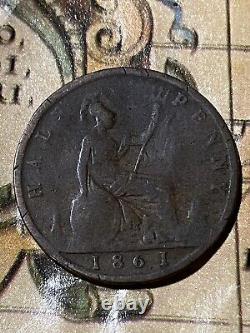 Pièce de monnaie britannique de la reine Victoria de 1861, demi-penny, Grande-Bretagne, Royaume-Uni