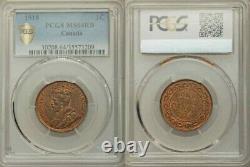 Piece de monnaie en bronze de 1918 Canada Un Cent Roi George V de Grande-Bretagne PCGS MS64 RB