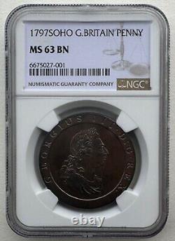 Pièce de un penny NGC MS63 BN Grande-Bretagne Royaume-Uni 1797 SOHO