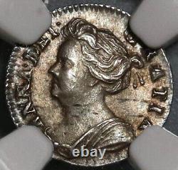 Pièce en argent sterling de Grande-Bretagne de 1709 NGC MS 62 Anne Penny POP 1/0 (24070801D)