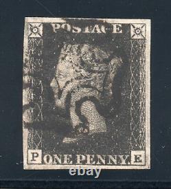 Plaque Qv 1840 Penny Noir Sg 2 9 (p E) 4 De La Marge De Croix De Malte Noir Pmk