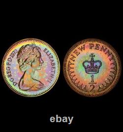 Pr65bn 1973 Grande-bretagne 1/2 Penny Proof, Pcgs Secure- Bold Rainbow Toned