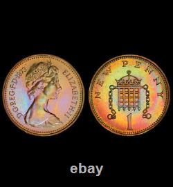 Pr66bn 1973 Royaume-uni Grande-bretagne 1 New Penny, Pcgs Secure- Rainbow Toned Proof