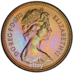 Pr66bn 1973 Royaume-uni Grande-bretagne 1 New Penny, Pcgs Secure- Rainbow Toned Proof