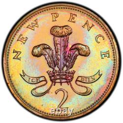 Pr66bn 1973 Royaume-uni Grande-bretagne 2 Pence, Pcgs Secure- Rainbow Toned Proof