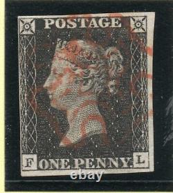 Qv 1840 Sg2 Plaque 1b Penny Noir (f L) Rouge Clair M X Et Marges Proches De Bonne