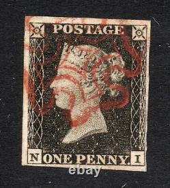 Qv 1d Noir Sg 2 Plaque 1a (n I) 1840 Penny Noir Avec Une Fine Croix Rouge Maltaise