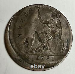 RARE 1872 Victoria Obverse BROCKAGE ERROR Penny Off-Center Pièce de monnaie de Grande-Bretagne