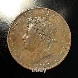 Rare 1825 Grande-Bretagne George IV Demi-Penny Erreur de Coin à Planchette Divisée