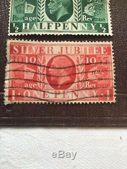 Rare George V Jubilé D'argent Timbres 1910 1935 Rouge Un Penny Vert Demi-penny