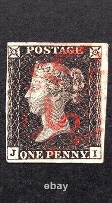 Reine Victoria Penny Black SG. 2 Pl. 2 L. J-I Rouge MX 4 Grand À Marges Fermées VF