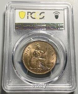 Scarce Key Date 1951 Grande-bretagne 1 Penny Copper Coin Pcgs Ms 63 Rb