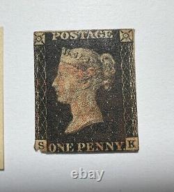 Timbre 1840 Grande-Bretagne Reine Victoria 1 Penny Noir Lot de 2 Utilisés