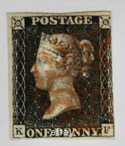 Timbre original de Grande-Bretagne Penny Black annulé avec COA