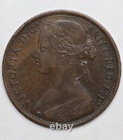 Très RARE pièce de 1869 Grande-Bretagne Royaume-Uni 1 penny Victoria XF