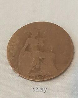 Très Rare Grande-bretagne Bronze Coin One Penny 1920 Head Vieux
